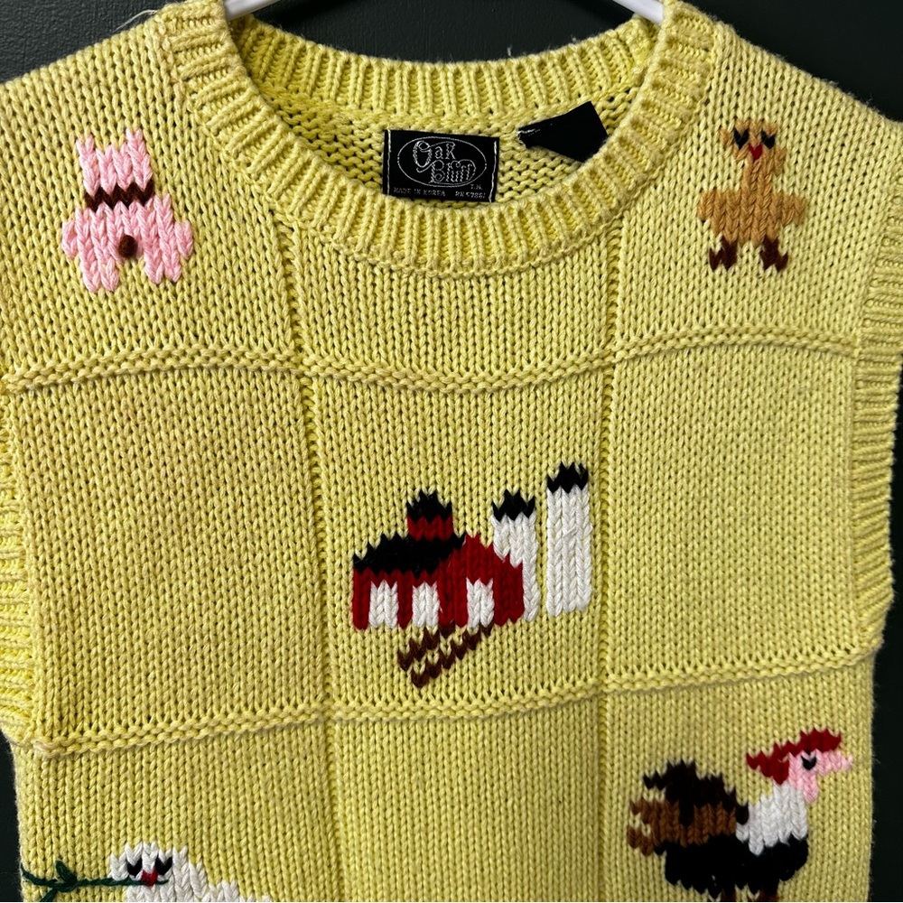Vintage Oak Bluff Farm Animal Farmer Knit Sleeveless Sweater Vest Butter Yellow - Picture 3 of 7